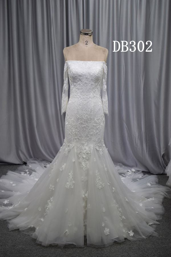 Long sleeve mermaid wedding dress Lace with beading new design bridal gown