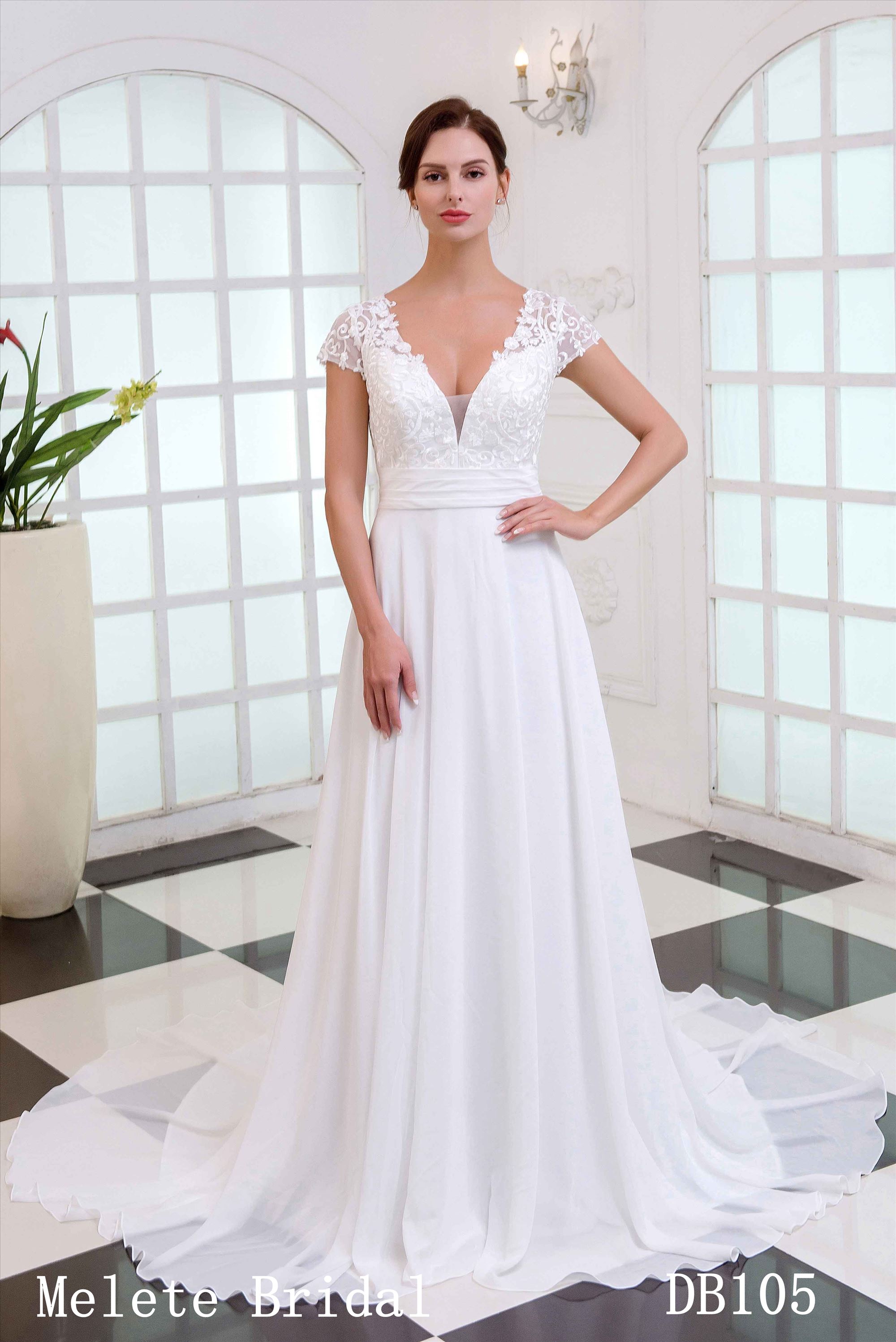 Light chiffon A line beach style elegant wedding gown
