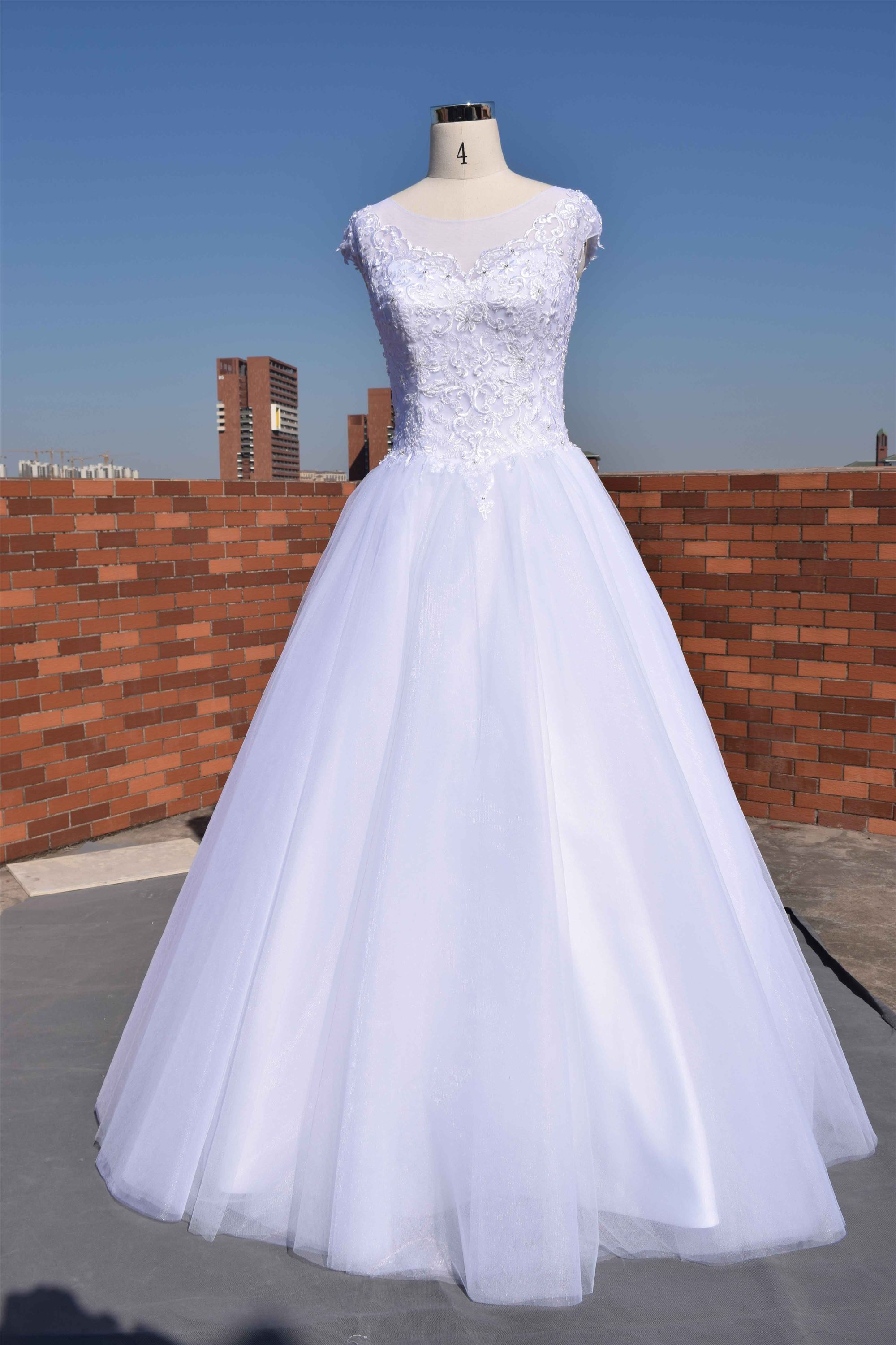 Sweet Style Cap Sleeves Boat Neckline A-Line Wedding Dress
