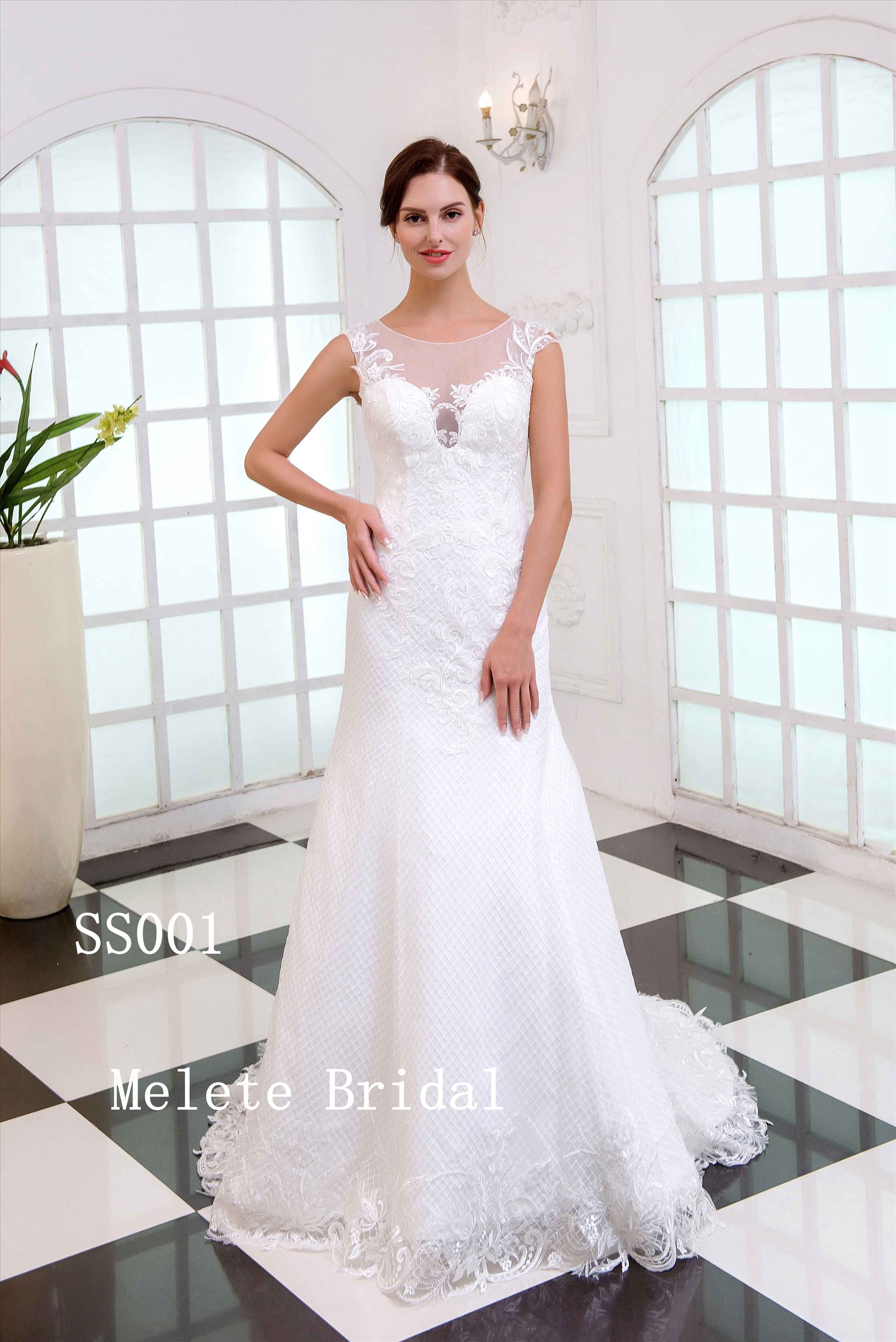 Lattice tulle lace applique cap sleeves bridal gown custom made wedding gown