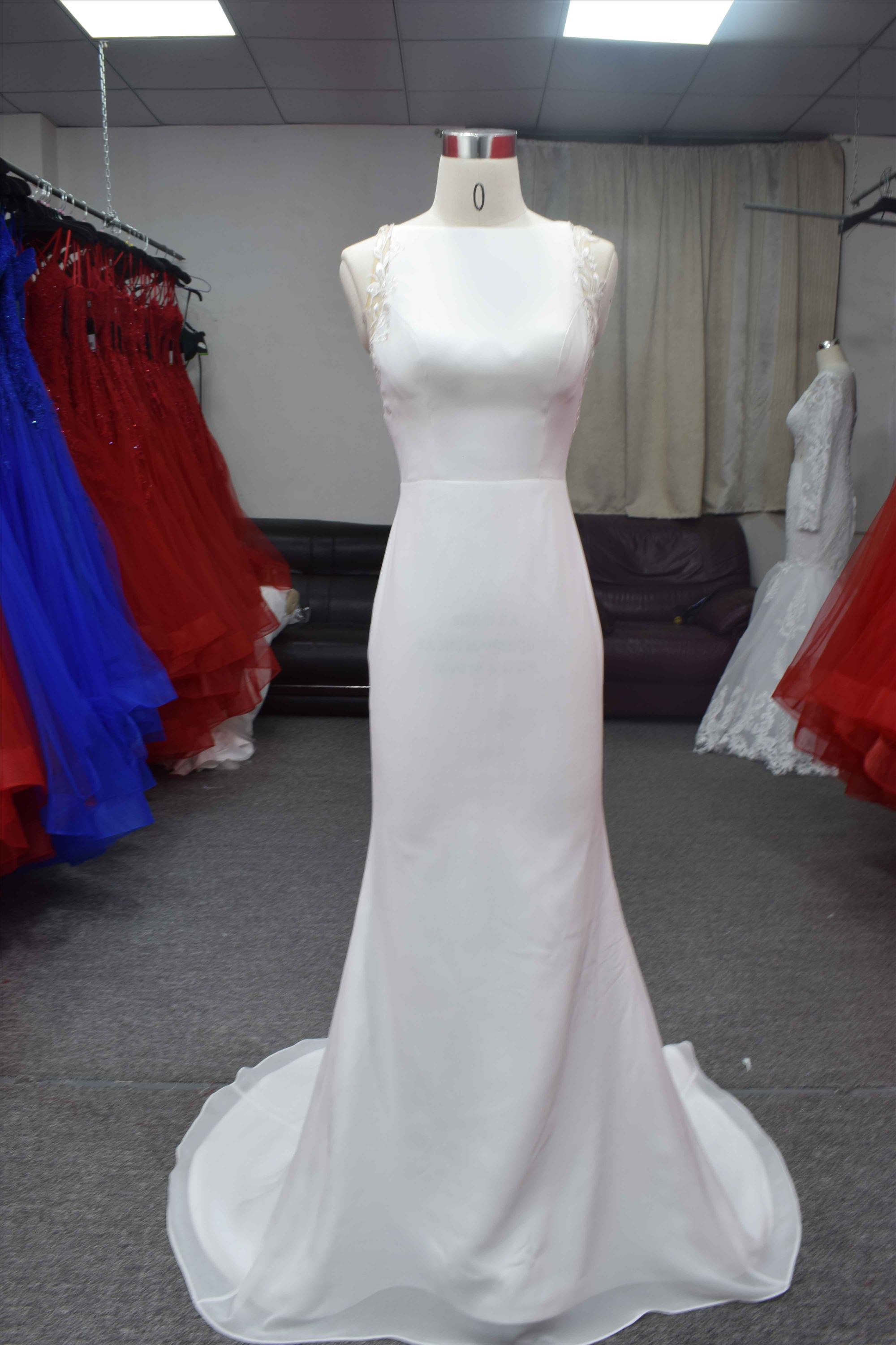 Chiffon mermaid gown with detachable train wedding dress