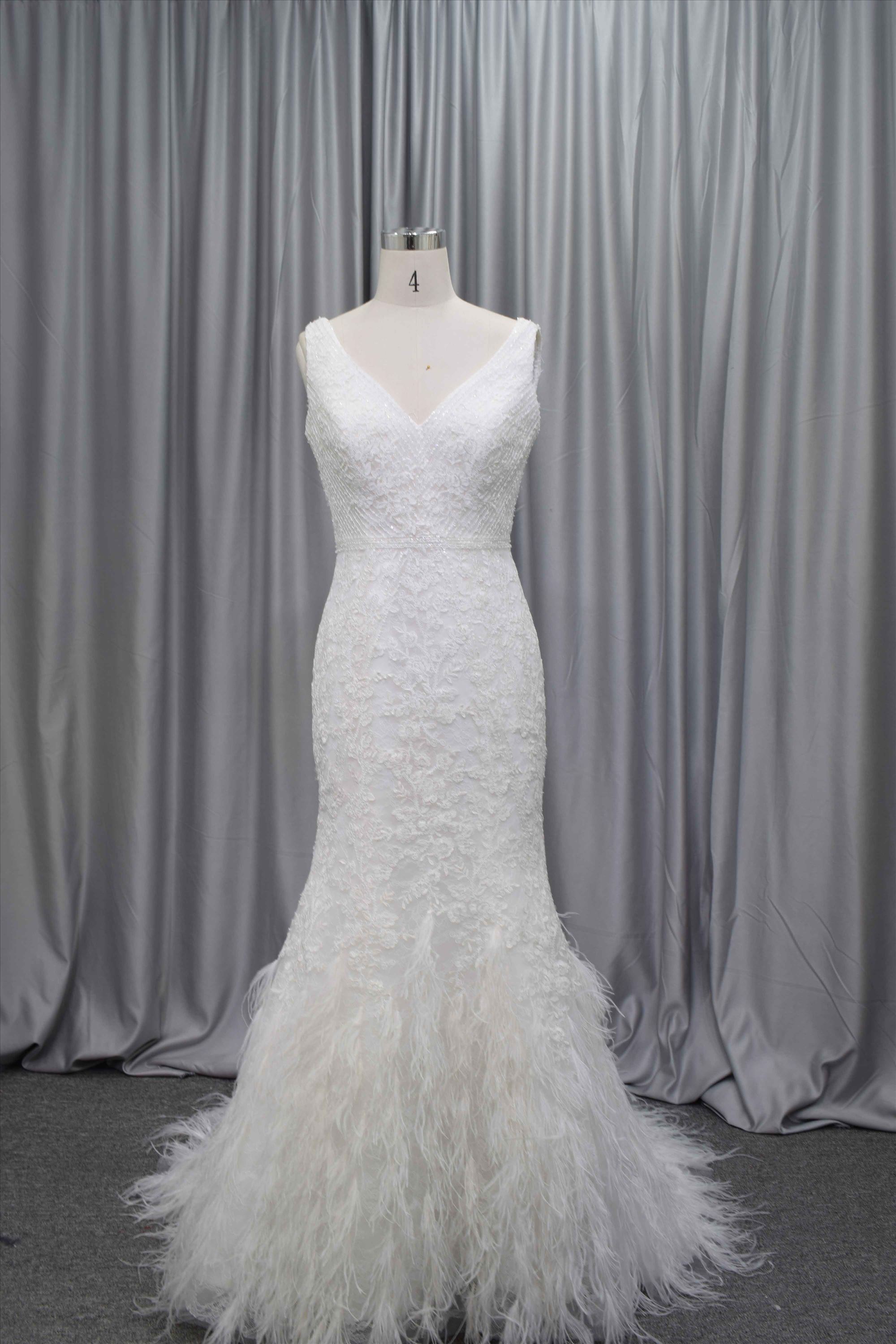 Latest design feather mermaid wedding dress hot sell bridal gown
