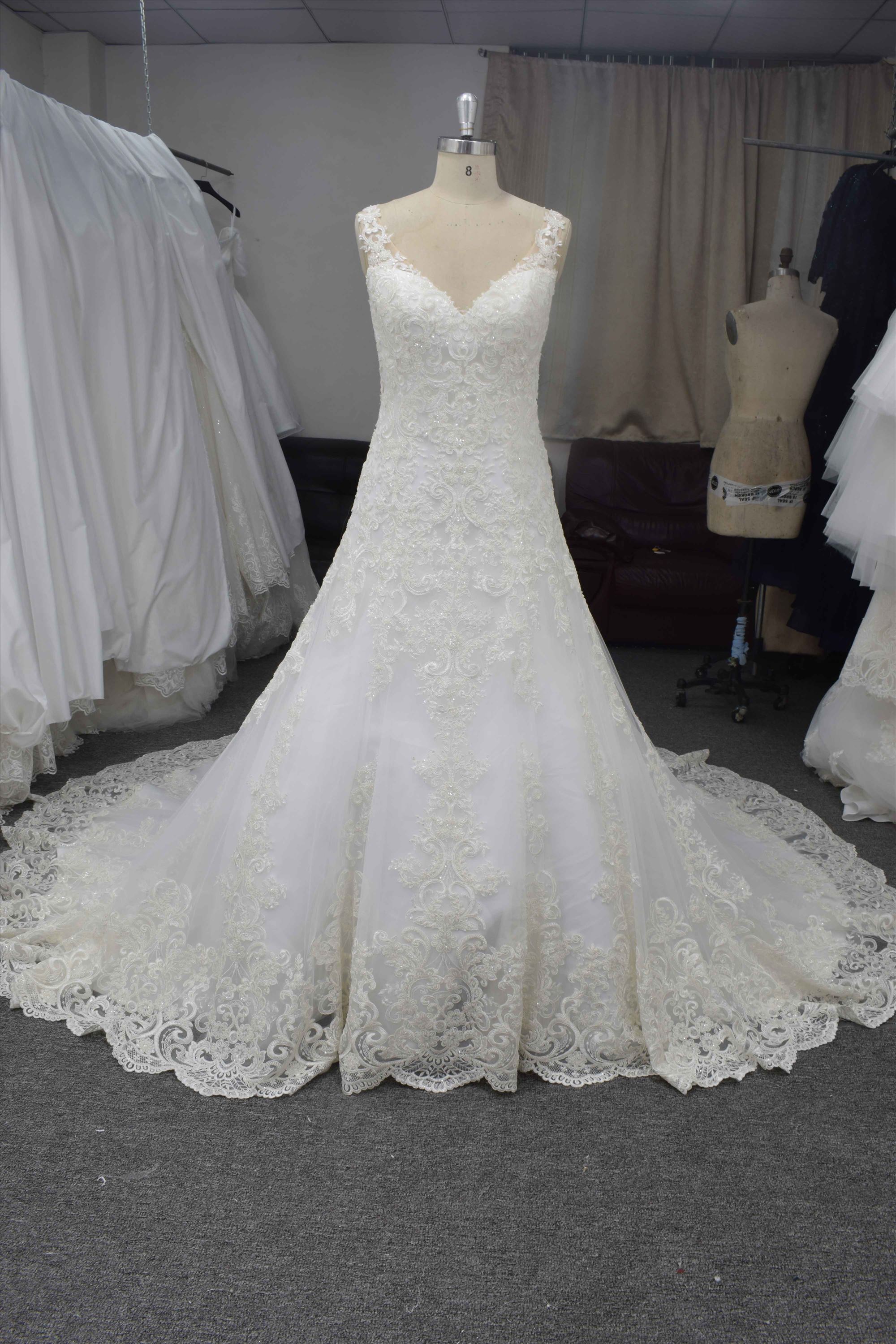 Gorgeous A line wedding dress, lace with beading elegant bridal dress