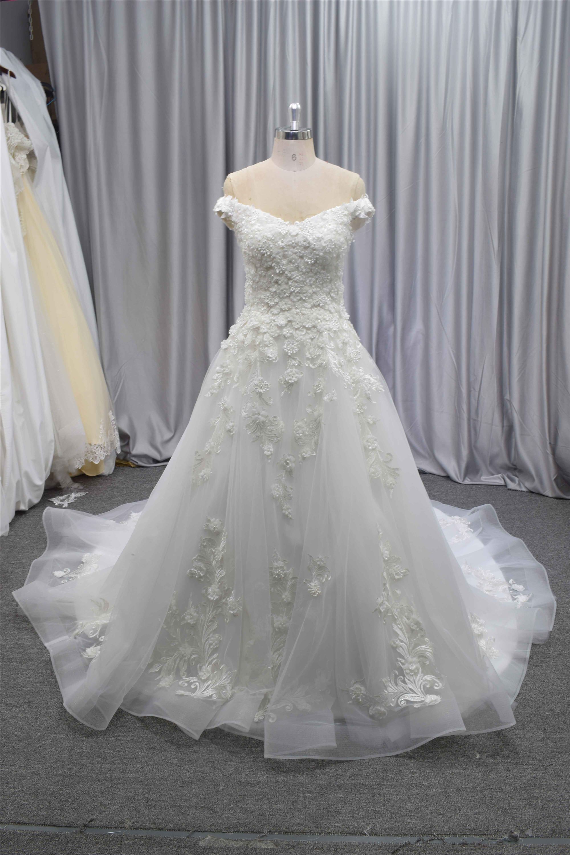 Princess Style V neckline with 3D flower wedding dress