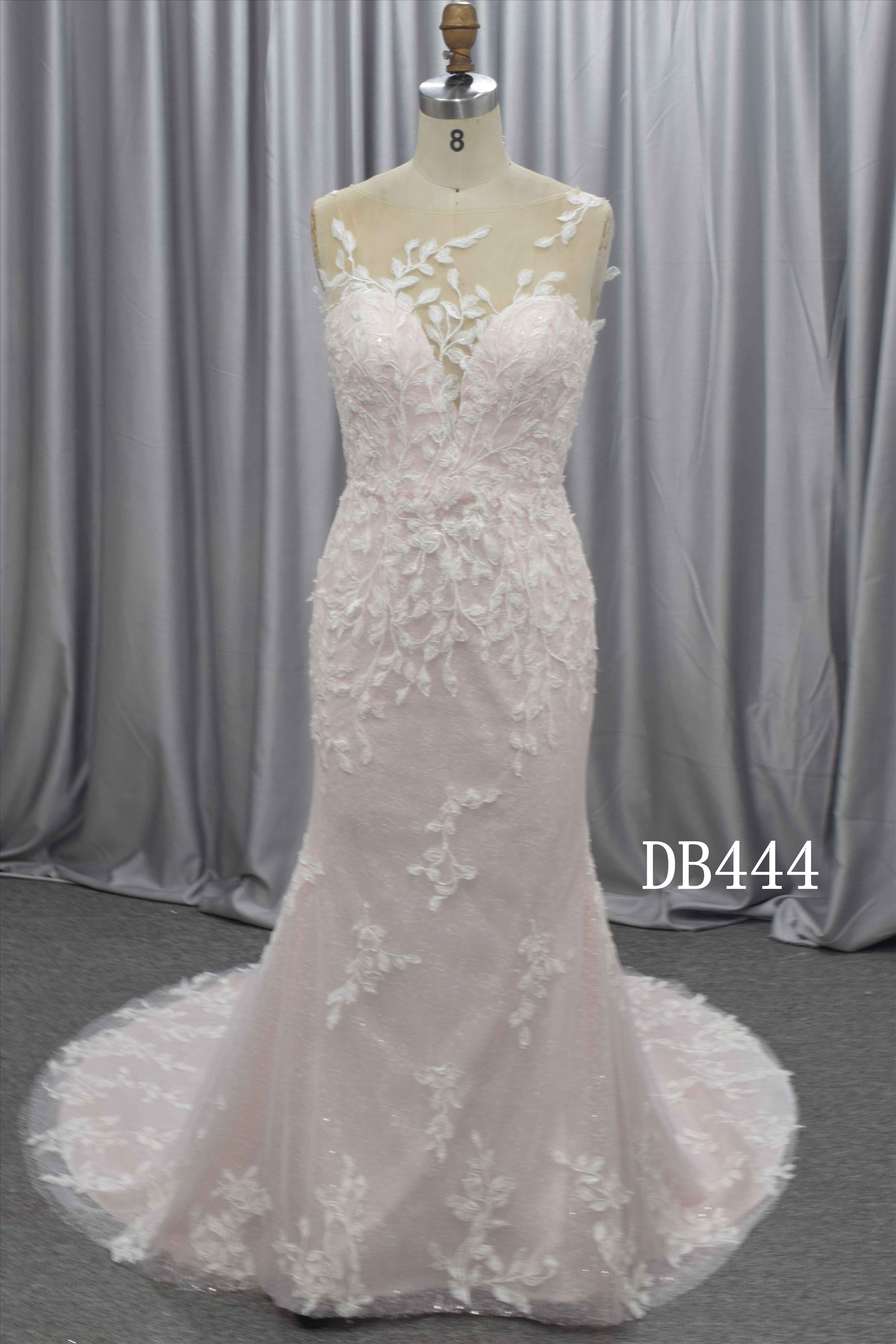 Soft blush color mermaid bridal gown with nice lace