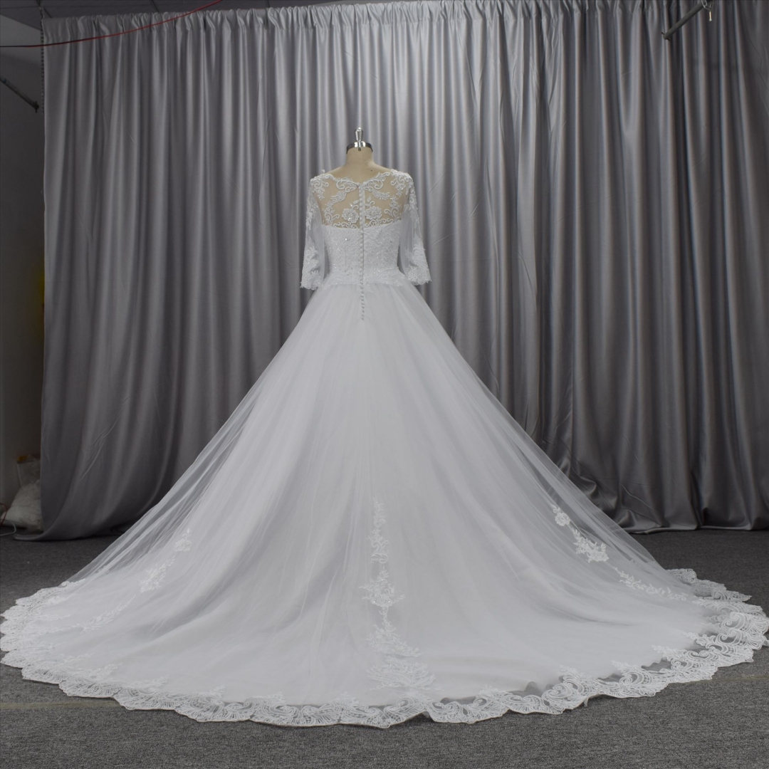 Long sleeves customer made A line bridal gown guangzhou factory real made
