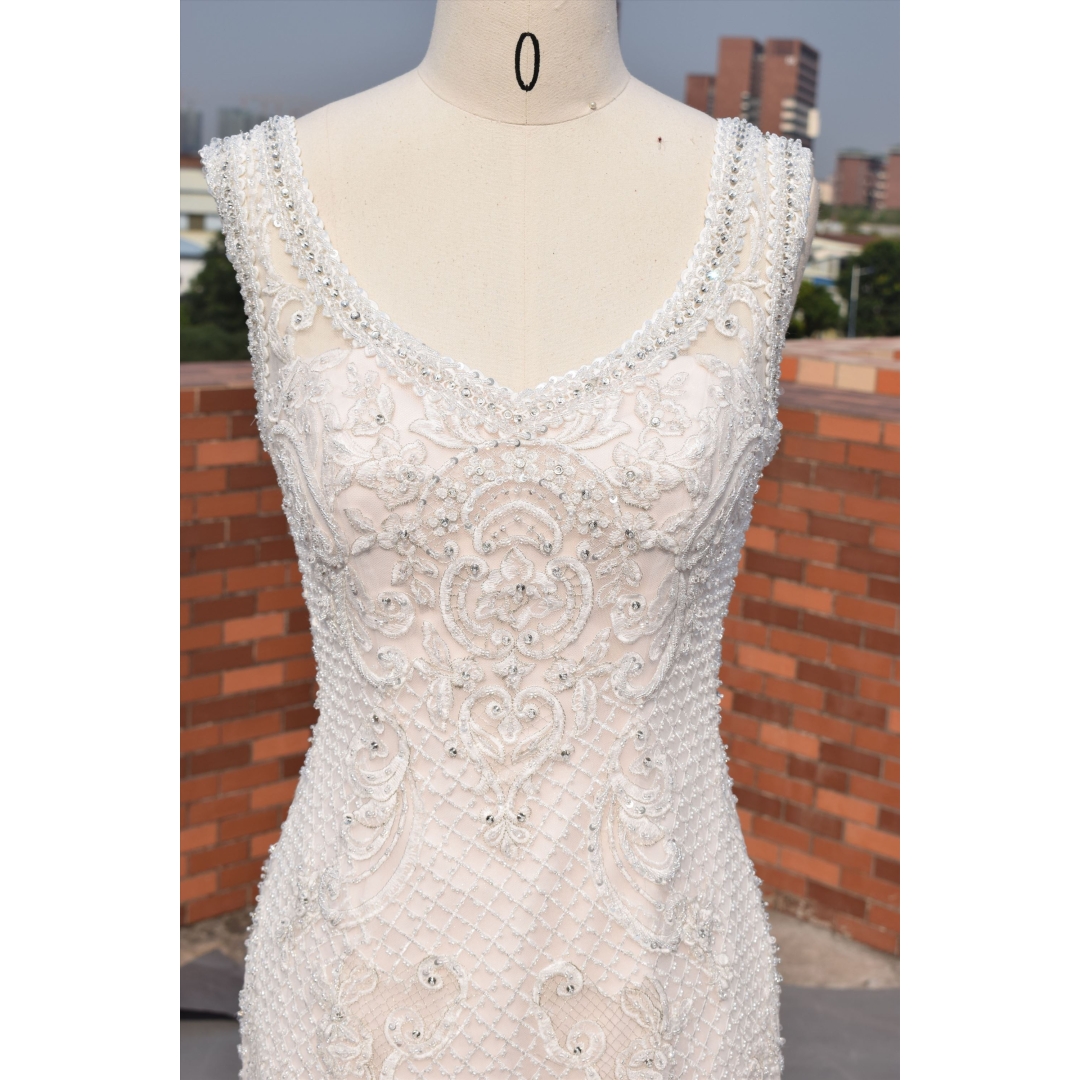 Champegne coler lace with bling full beading mermaid bridal gown