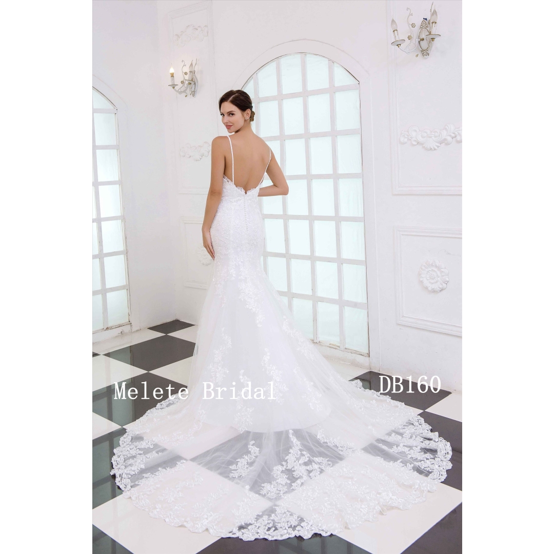 Low back mermaid lace bridal dress wholesale wedding gown