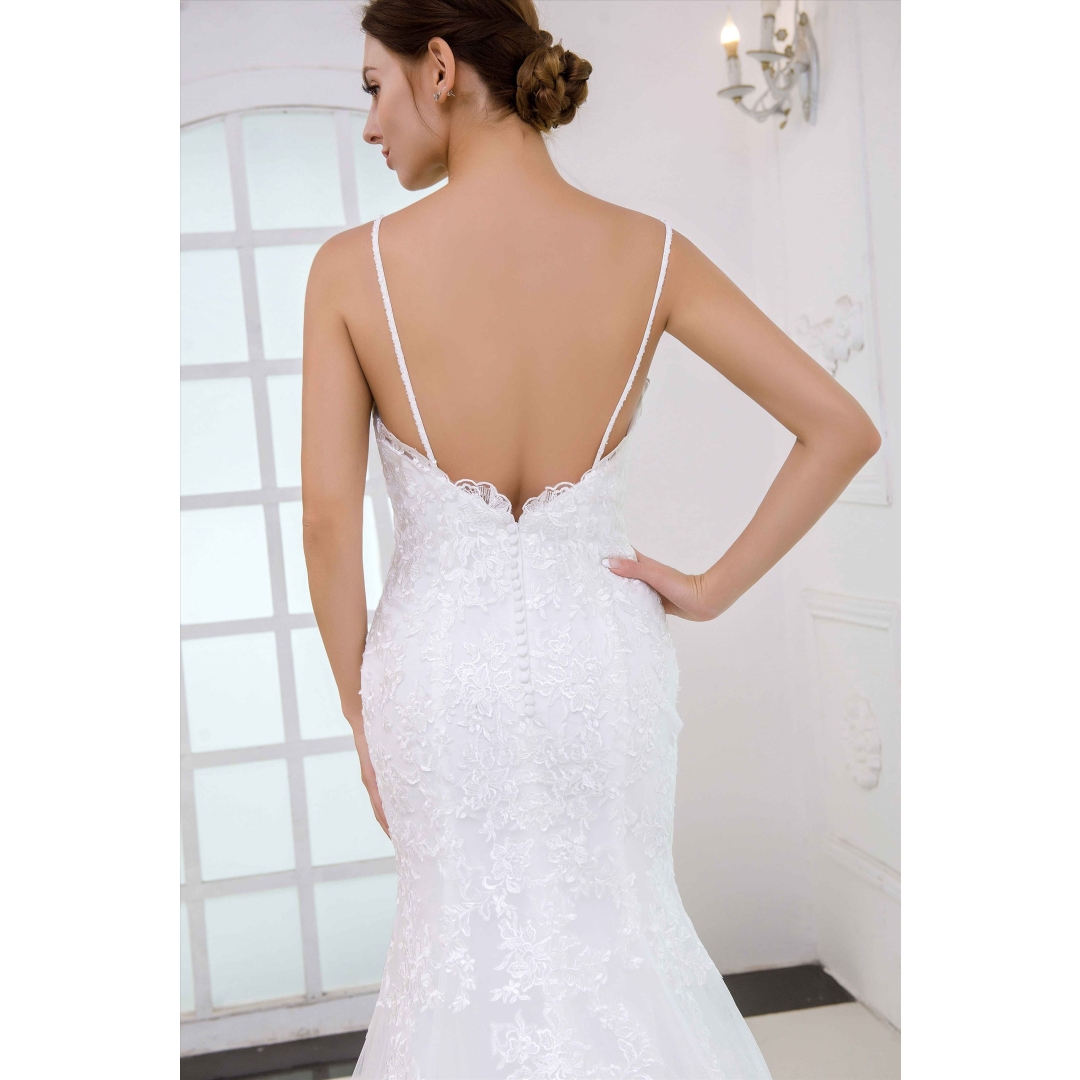 Low back mermaid lace bridal dress wholesale wedding gown