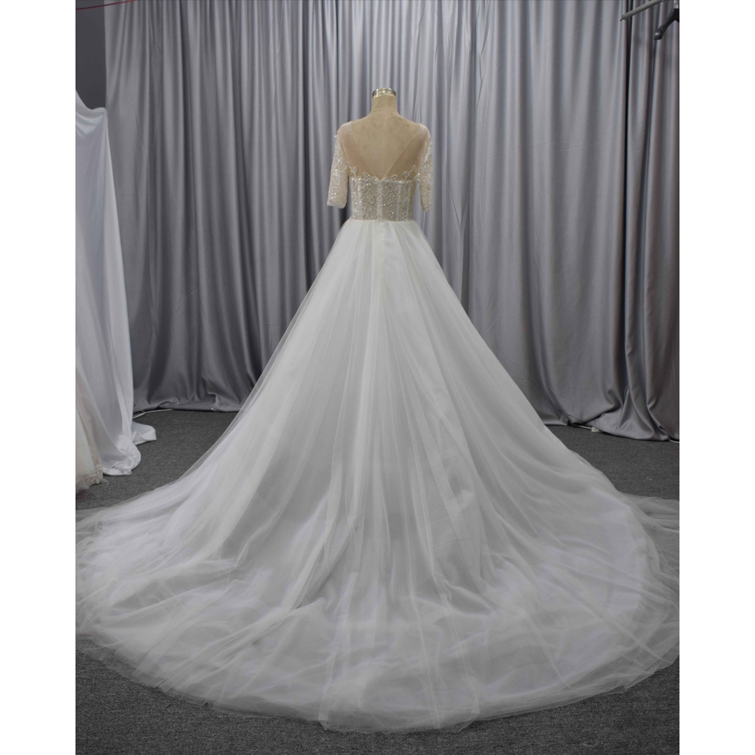 Short sleeves bling bling bodice A line wholesale price bridal gown