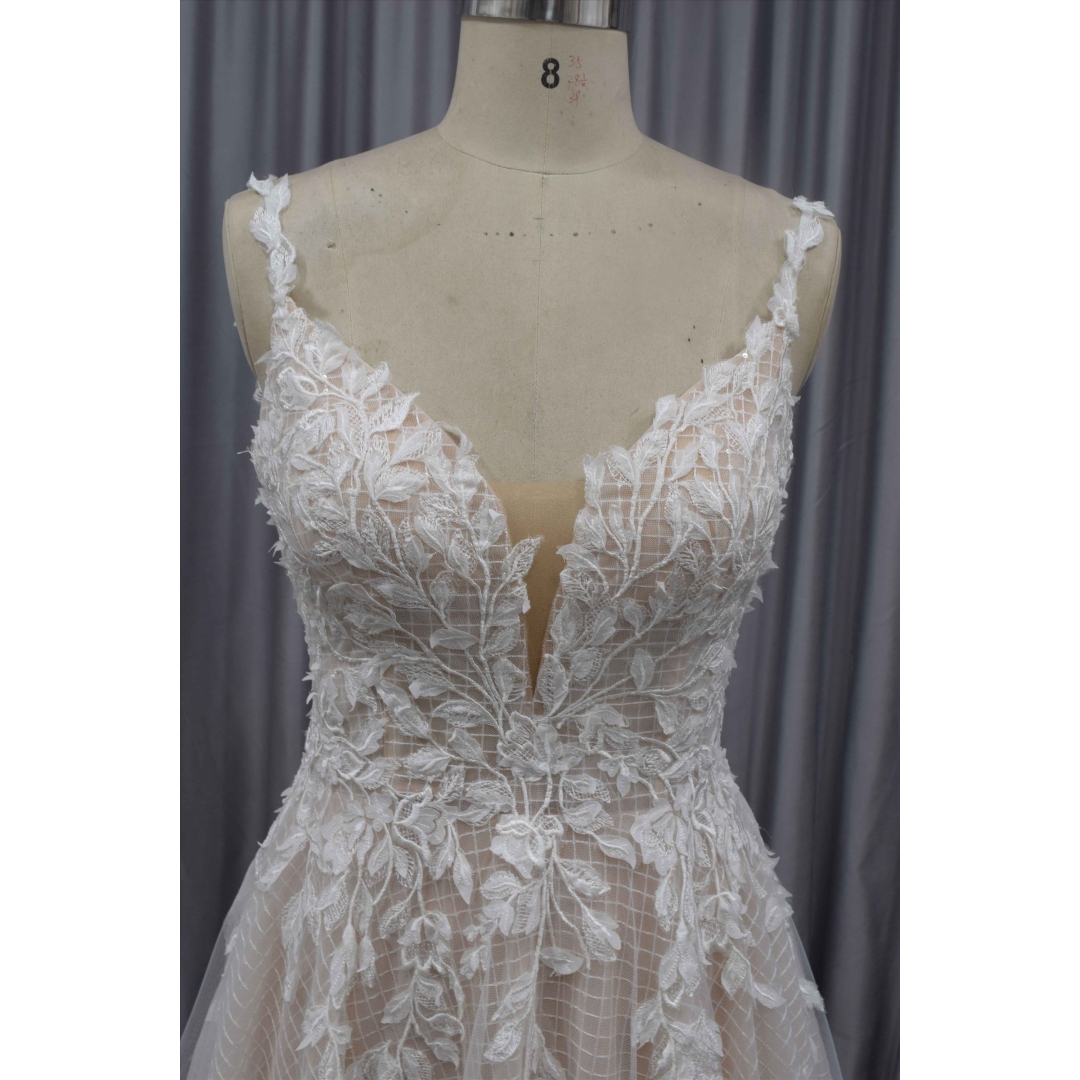 Boho Bridal gown low back with V neckline