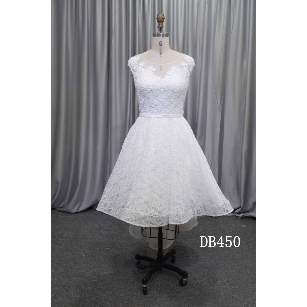 Lovely short wedding dress ivory lace bridal gown