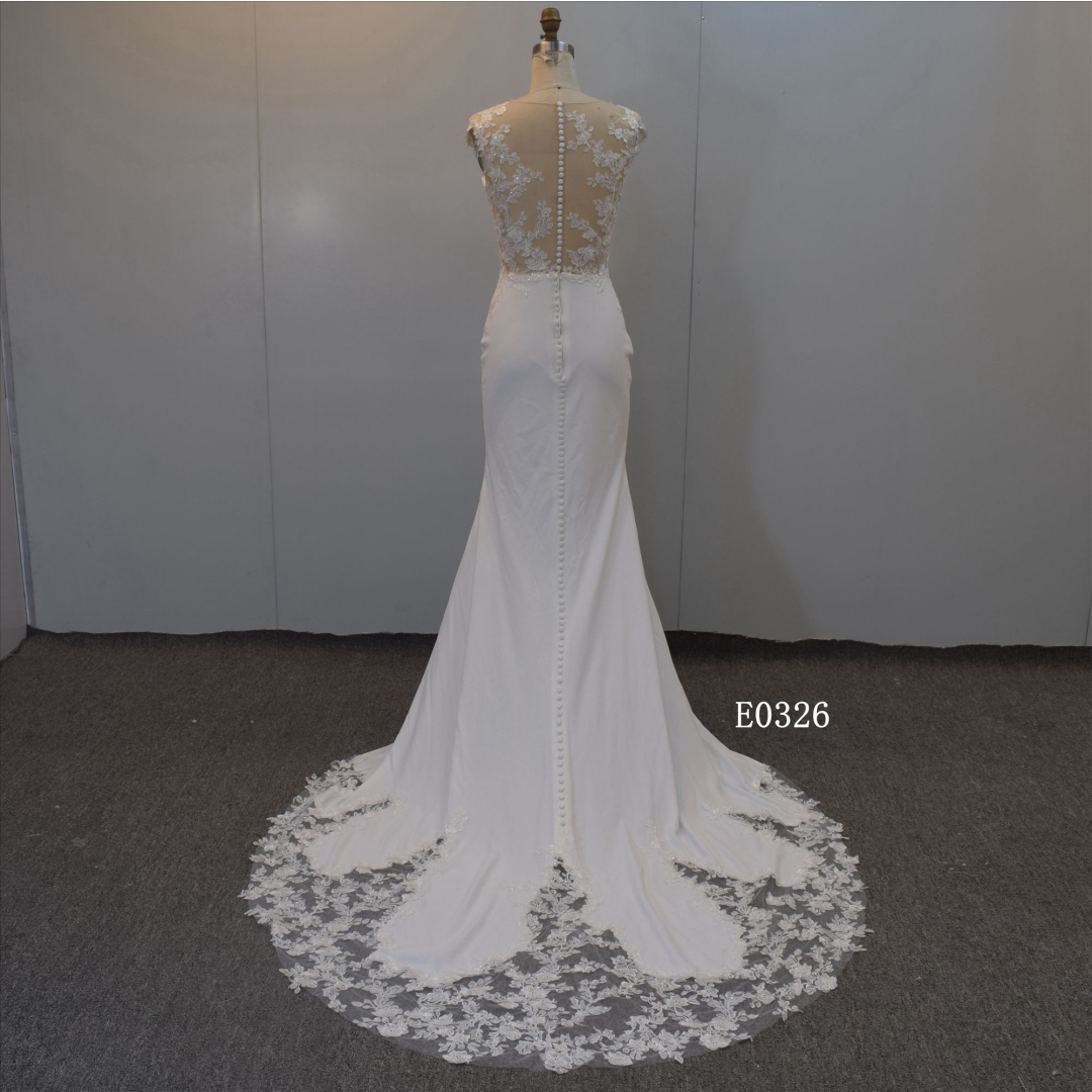 Crepe Mermaid Wedding Dress And Applique Bridal Dress