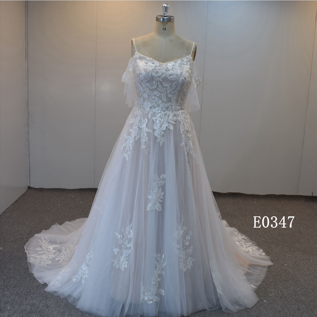 Spaghetti Straps Wedding Dress With Detachable Sleeves Bridal Dress