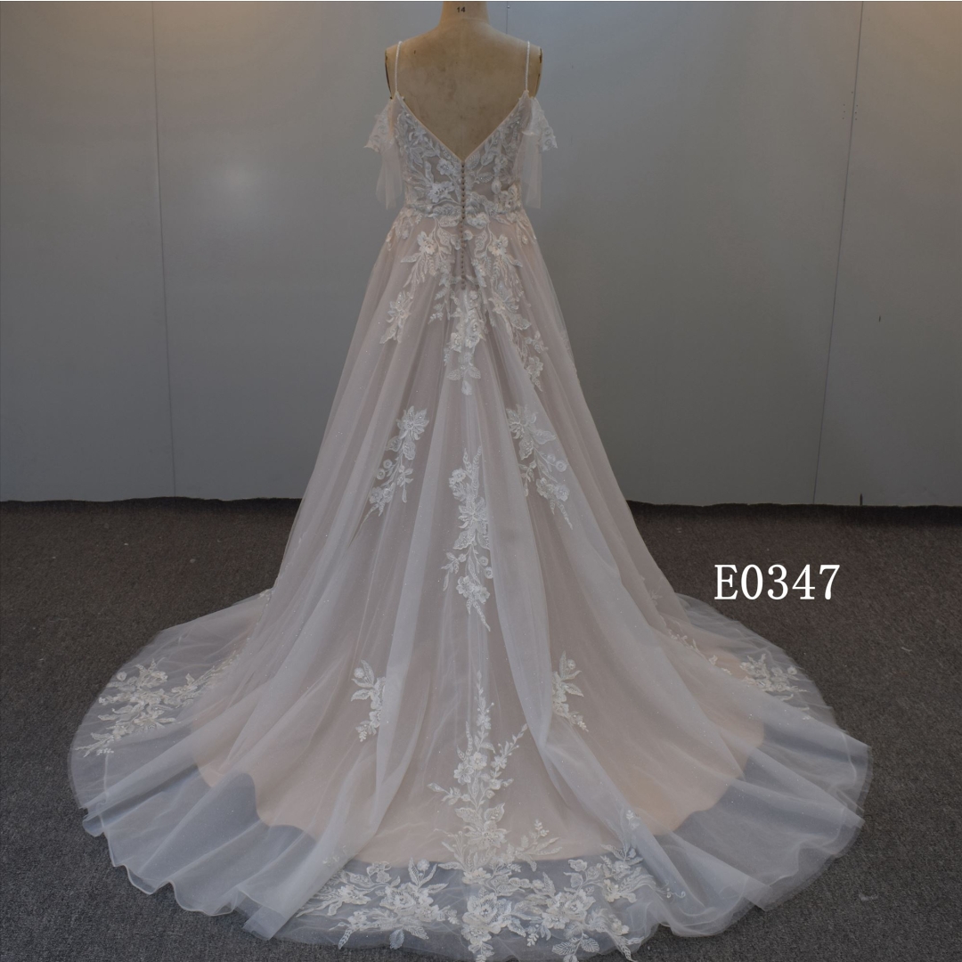 Spaghetti Straps Wedding Dress With Detachable Sleeves Bridal Dress