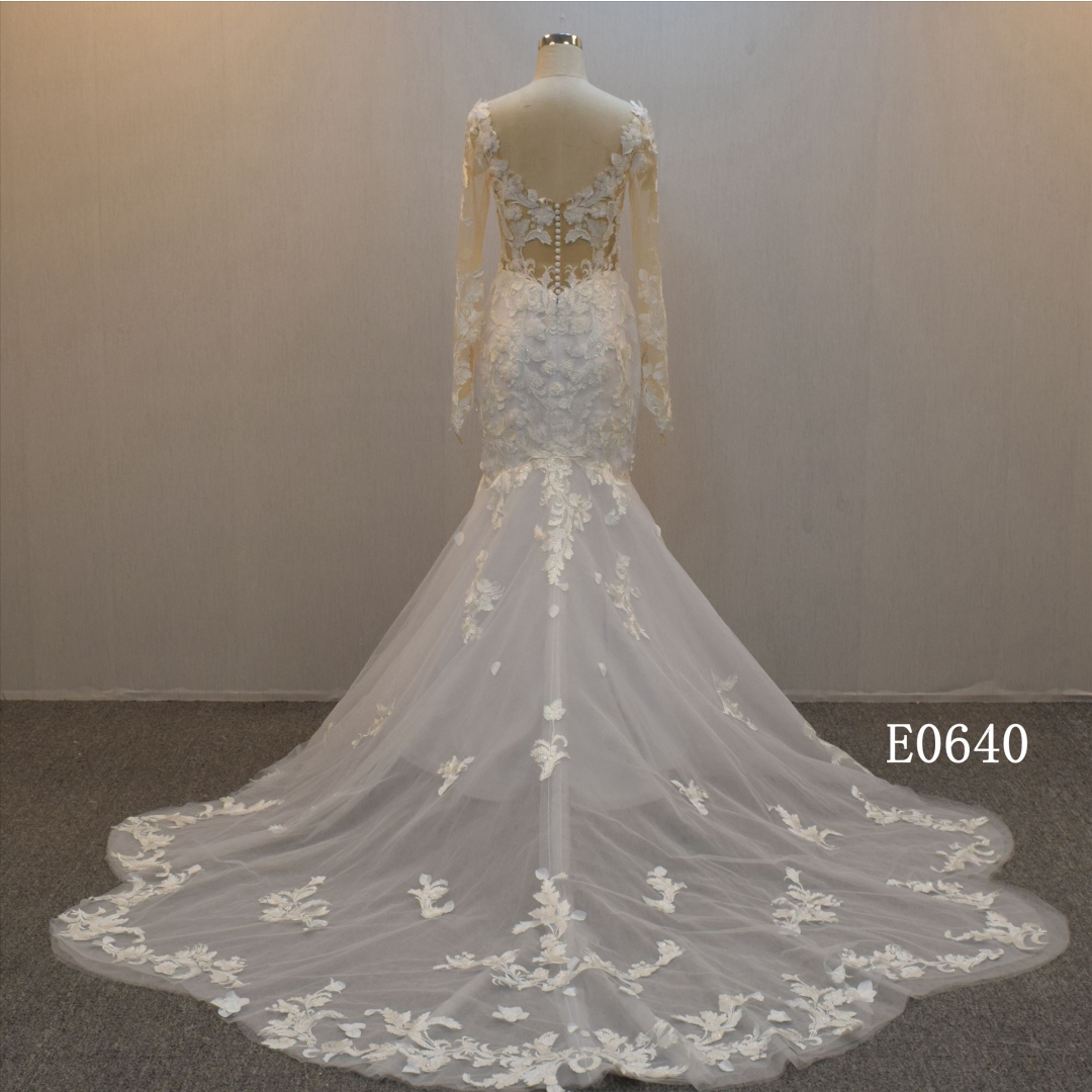 Sexy Illusion Back With Long Sleeves  Mermaid Dress  Wedding Dress For Women