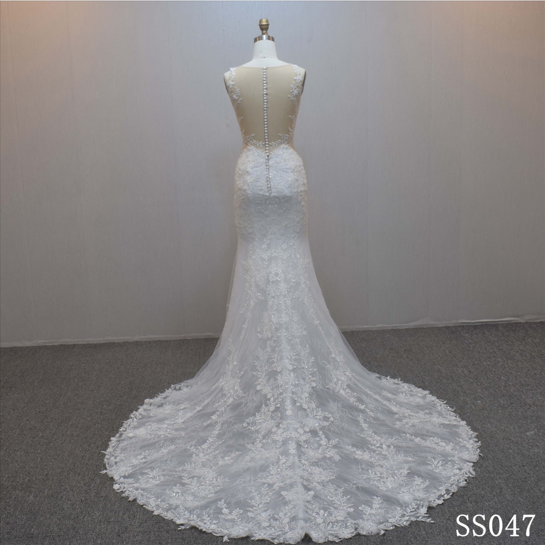 Lace  Mermaid bridal dress guangzhou factory made elegant Applique bridal dress