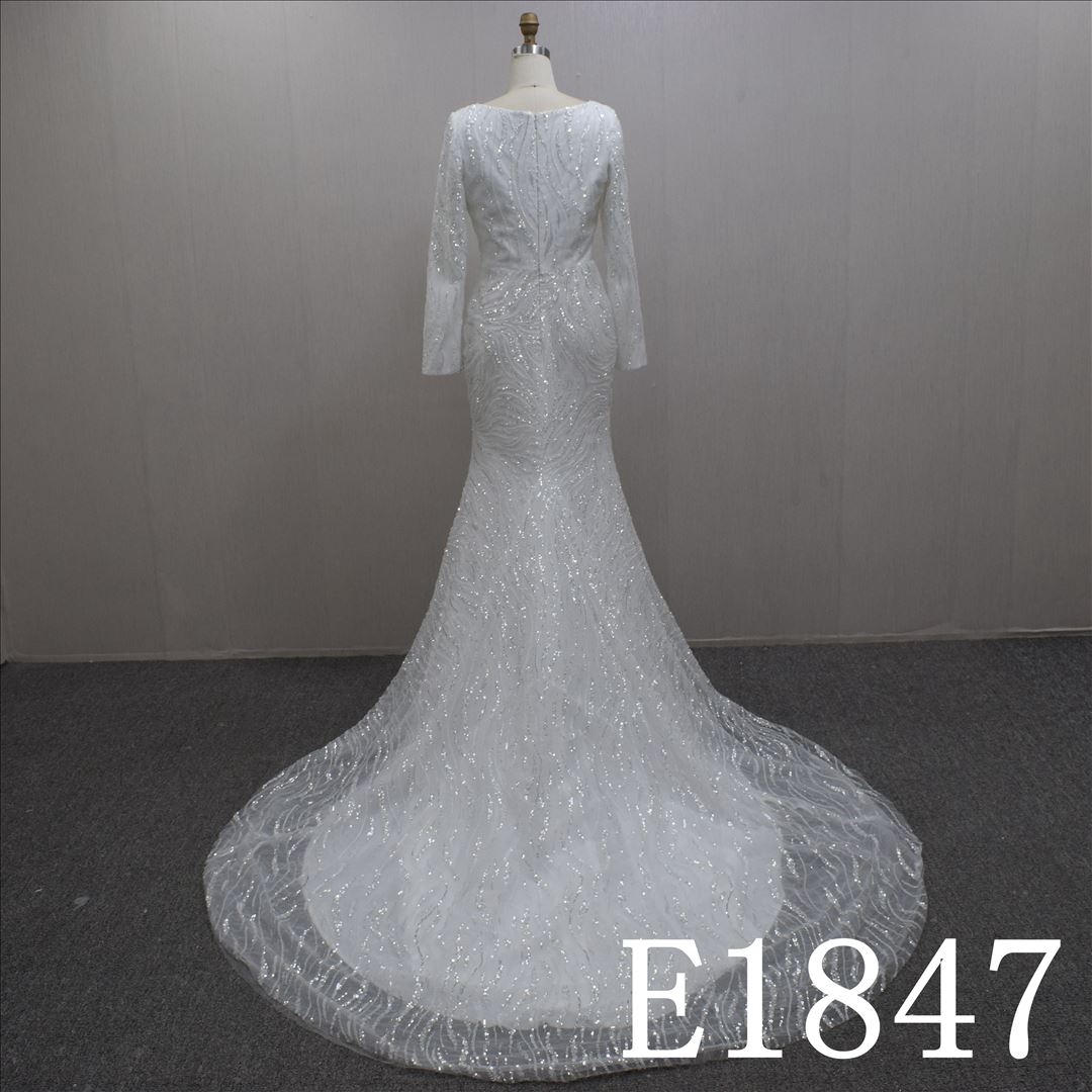 Custom Simple A-line Long Sleeves With Lace Flower Hand Made Bridal Dress