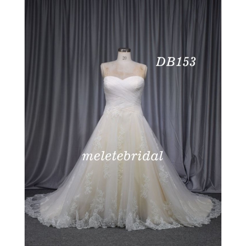 Champagne color gorgeous bridal gown sweetheart Neckline with nice lace and bright beading