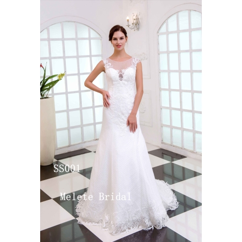 Lattice tulle lace applique cap sleeves bridal gown custom made wedding gown