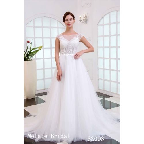 Cap sleeves light design bridal gown beach garden style wedding dress
