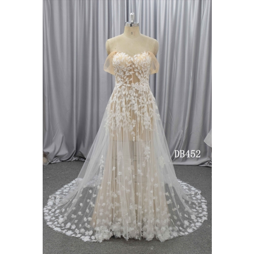 A line wedding gown with 3D flower made in China