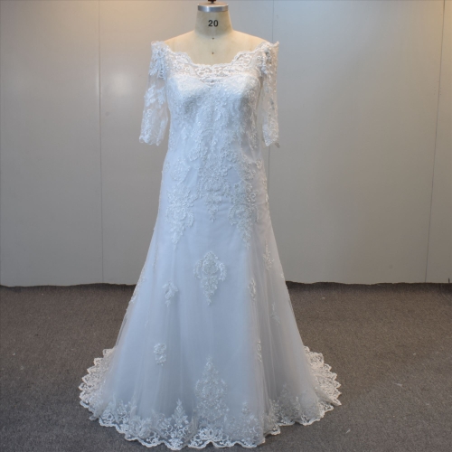Short Sleeves Plus Size Lace Bridal Gown Elegant Wedding Dress for Women