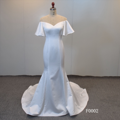 Guangzhou Factory Gorgeous Mermaid Short Sleeves Bridal Gown