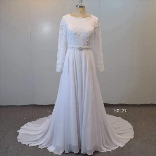 Long Sleeves A Line Bridal Gown wholesale wedding dress with beading sash