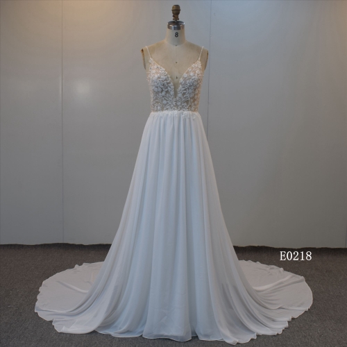Sheath See Throught Bridal Dress With Ruffle Train Ball Gown Dress For Women