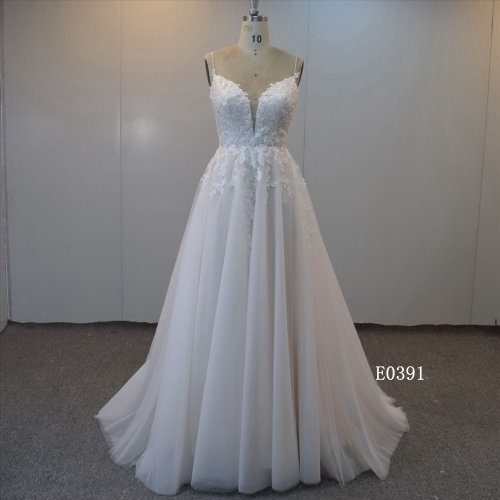 Custom Sexy Sleeveless Tulle Bridal Dress With Train Wedding Dress From China