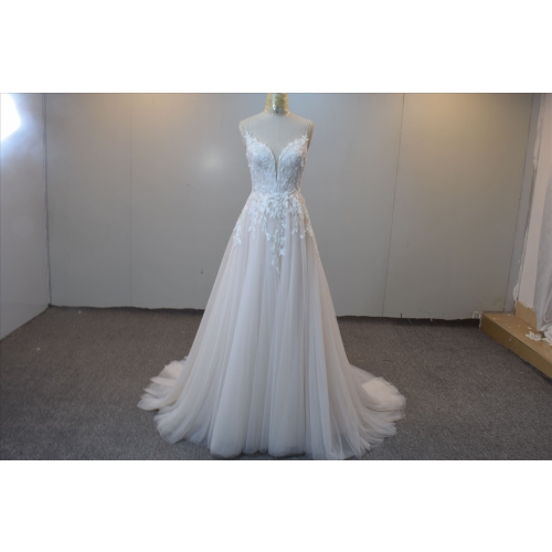 Blusher Hot Sell A Line Bridal Gown With Beading Straps Wedding Gown