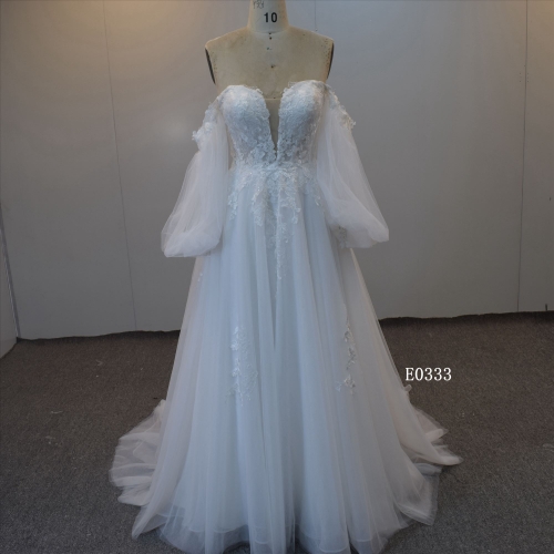 Strapless Wedding Dress With Puff Sleeves Bridal Dress
