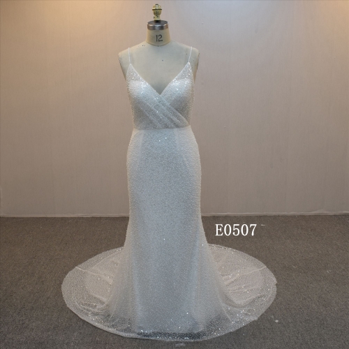 Custom Beaded Mermaid Bridal Dress And High Quality Backless Wedding Dress With Over Skirt