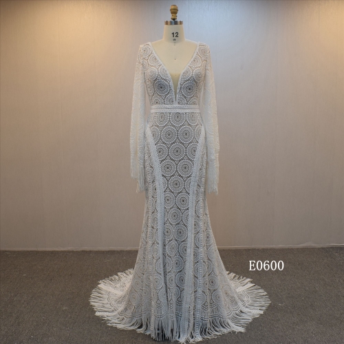 Boho Style Wedding Dress With Princess Long Sleeves  Bridal Dress