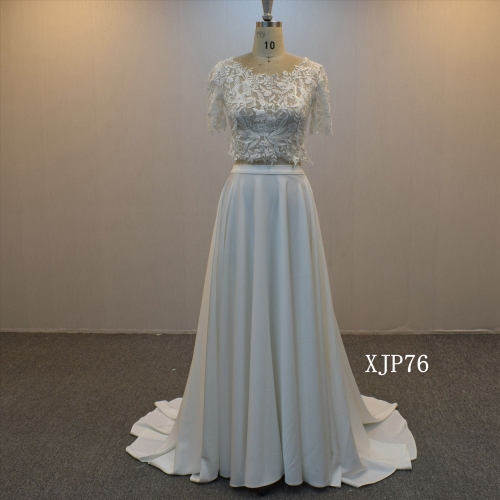 Two Sets A line Bridal Dress wholesale short sleeves wedding dress in Guangzhou