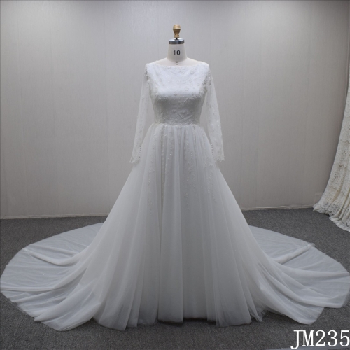 Factory sell Gorgeous A-line scoop  neck  sequins lace appliqued bridal dress