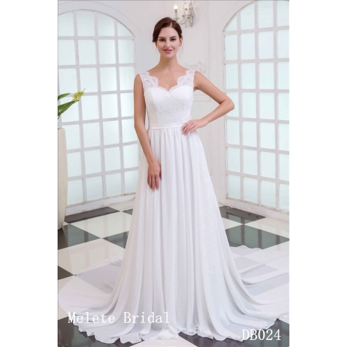 Chiffon Backless A line wedding gown cheep cap sleeves bridal gown