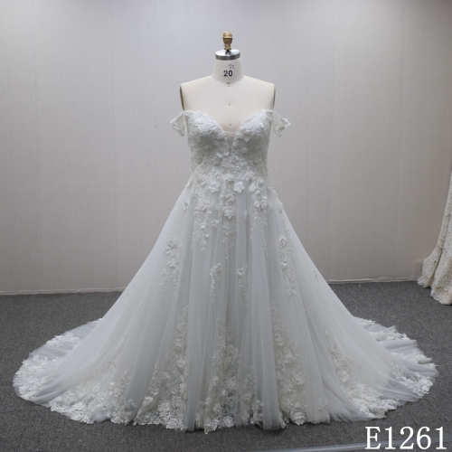 Lace Flower Off shoulder  Wedding Dress Guang Zhou Wedding Dress supplier