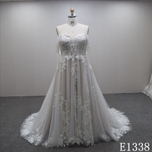 Summer Graceful Sweetheart Lace Flower Glitter Tulle Wedding Dress