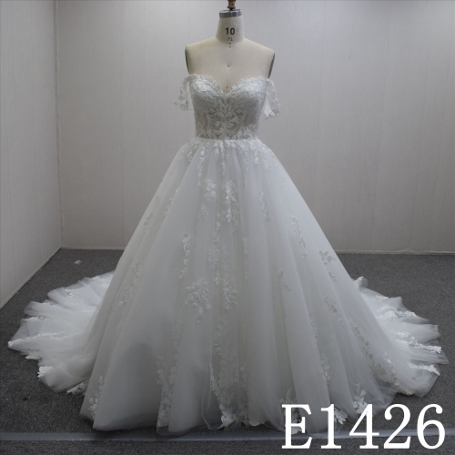 Summer Princess Off Shoulder Tulle With Lace Flower Hand Made  Bridal Dress