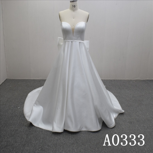 Summer Princess V-neck A-line Satin Hand Made Bridal Dress