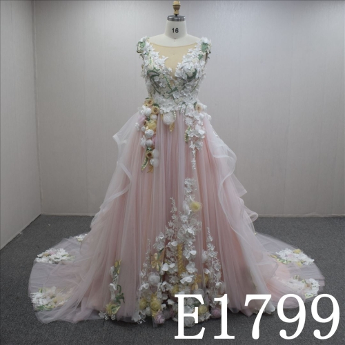 Special Design 3D Flower A-line Tulle Hand Made wedding Dress