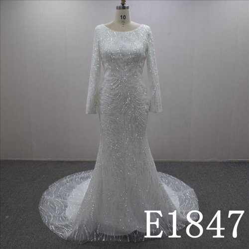 Custom Simple A-line Long Sleeves With Lace Flower Hand Made Bridal Dress