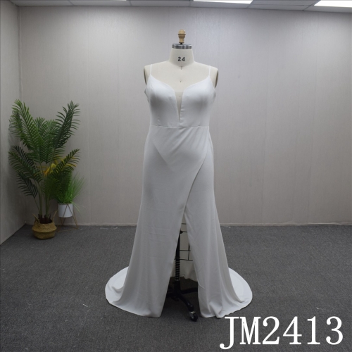 Gorgeous V-Neck  with backless And sweep train Hand Made Bridal Dress