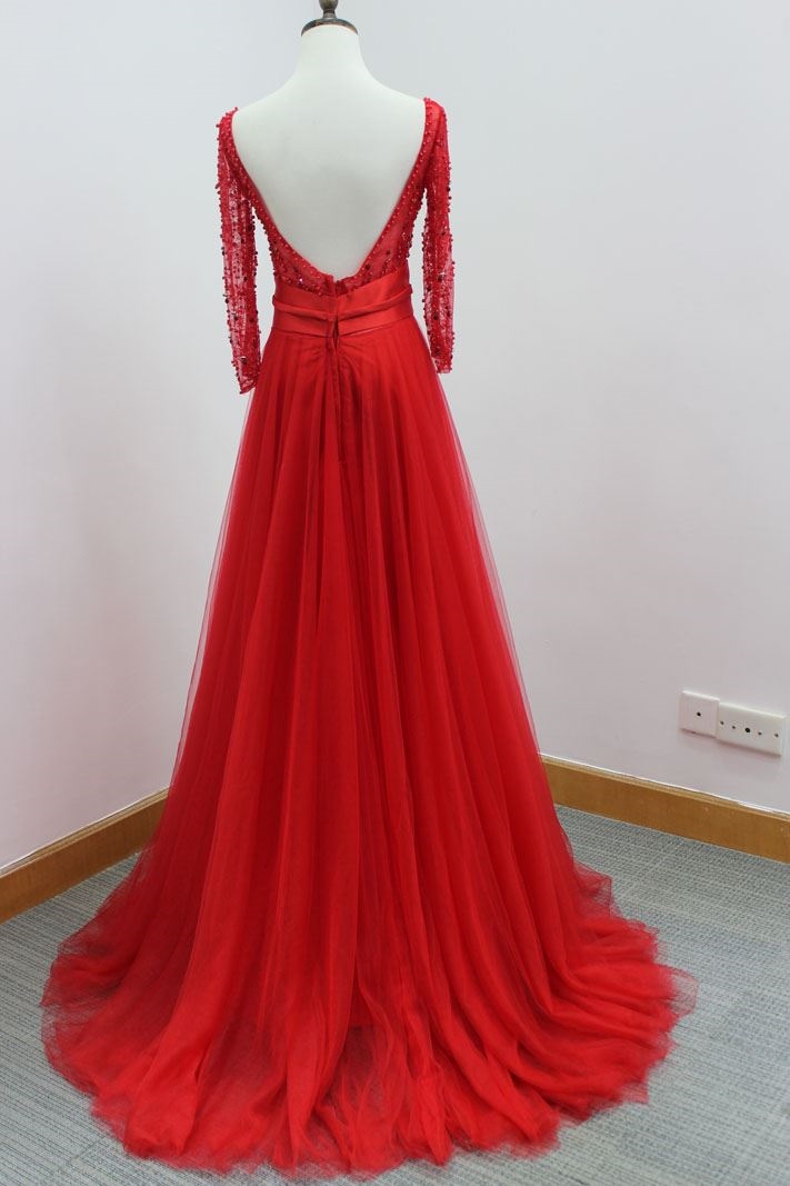 Long Sleeves Lace and Beading Evening Dress