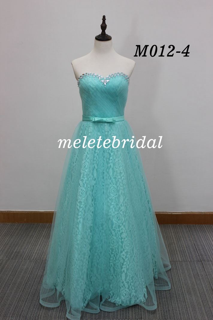 Mint color sweetheart Neckine With beading and pleats details evening dress
