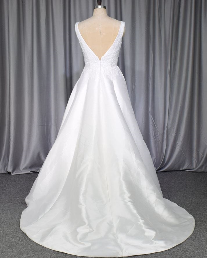 Elegant design mikado fabric with lace bridal gown