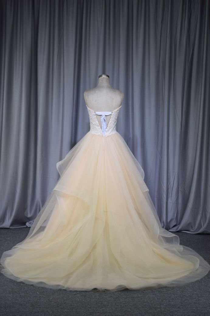 champagne color wedding gown with lace