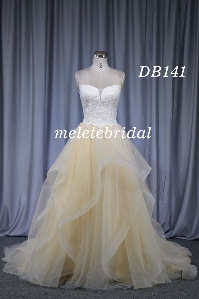 champagne color wedding gown with lace